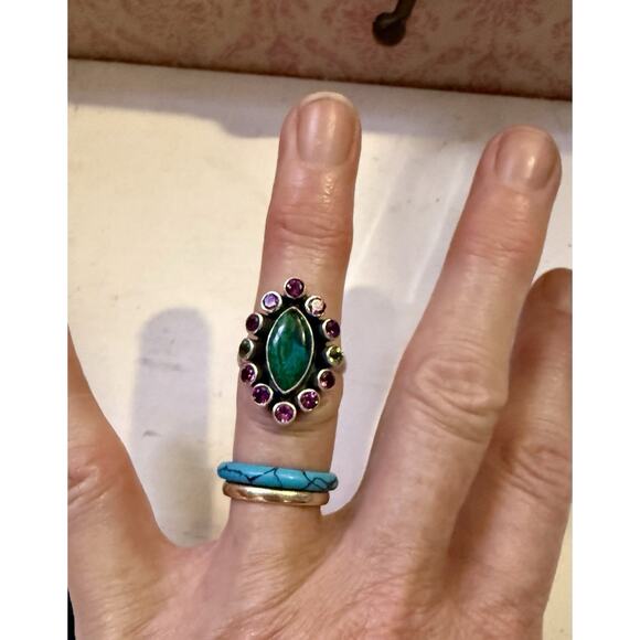 NICKY BUTLER NB Ring Size 6.75 925 Malachite Peridot Purple Stone India - Picture 7 of 7